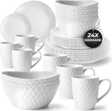 MIAMIO - Vajilla de Cerámica, 24 Piezas, Servicio Combinado para 6 - Apto para Lavavajillas y Microondas - Colección Palmanova (Blanco)