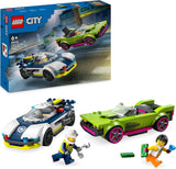 LEGO City Car Chase con coche de policía y Muscle Car, tren de juguete con 2 coches de carreras, regalo de policía para niños, niños y niñas a partir de 6 años, set de policía y minifigura Ganovin 60415 Juegos de construcción Besuche den LEGO-Store Single