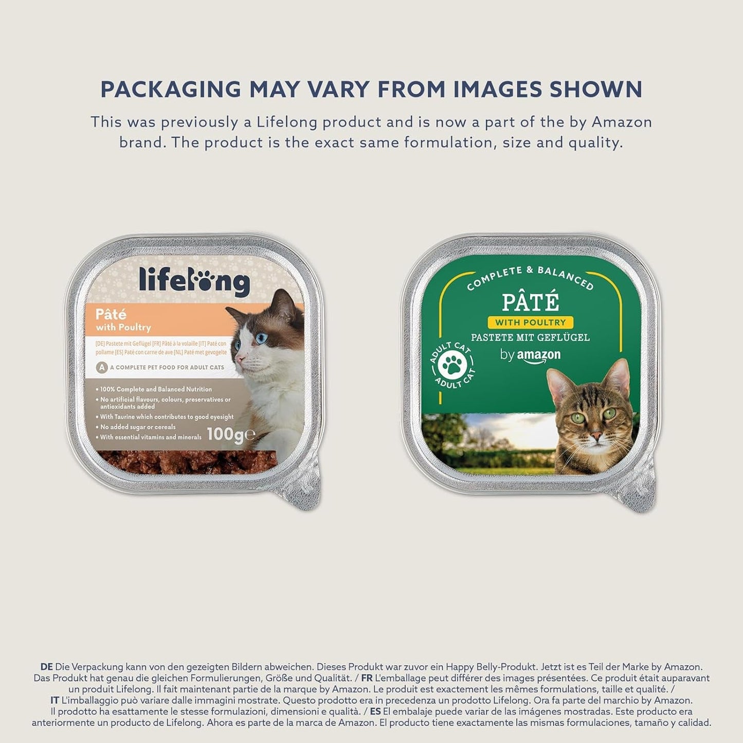 Lifelong by Amazon Katzenfutter, nass, Pastete mit Geflügel, 100 g, 16 unidades