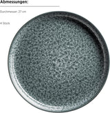 MÄSER 934110 Serie Filippa, Juego de vajilla de cerámica para 4 personas, Juego de vajilla combinado moderno con 16 piezas; Platos, cuencos y tazas con esmalte reactivo en verde y negro, Gres, Verde