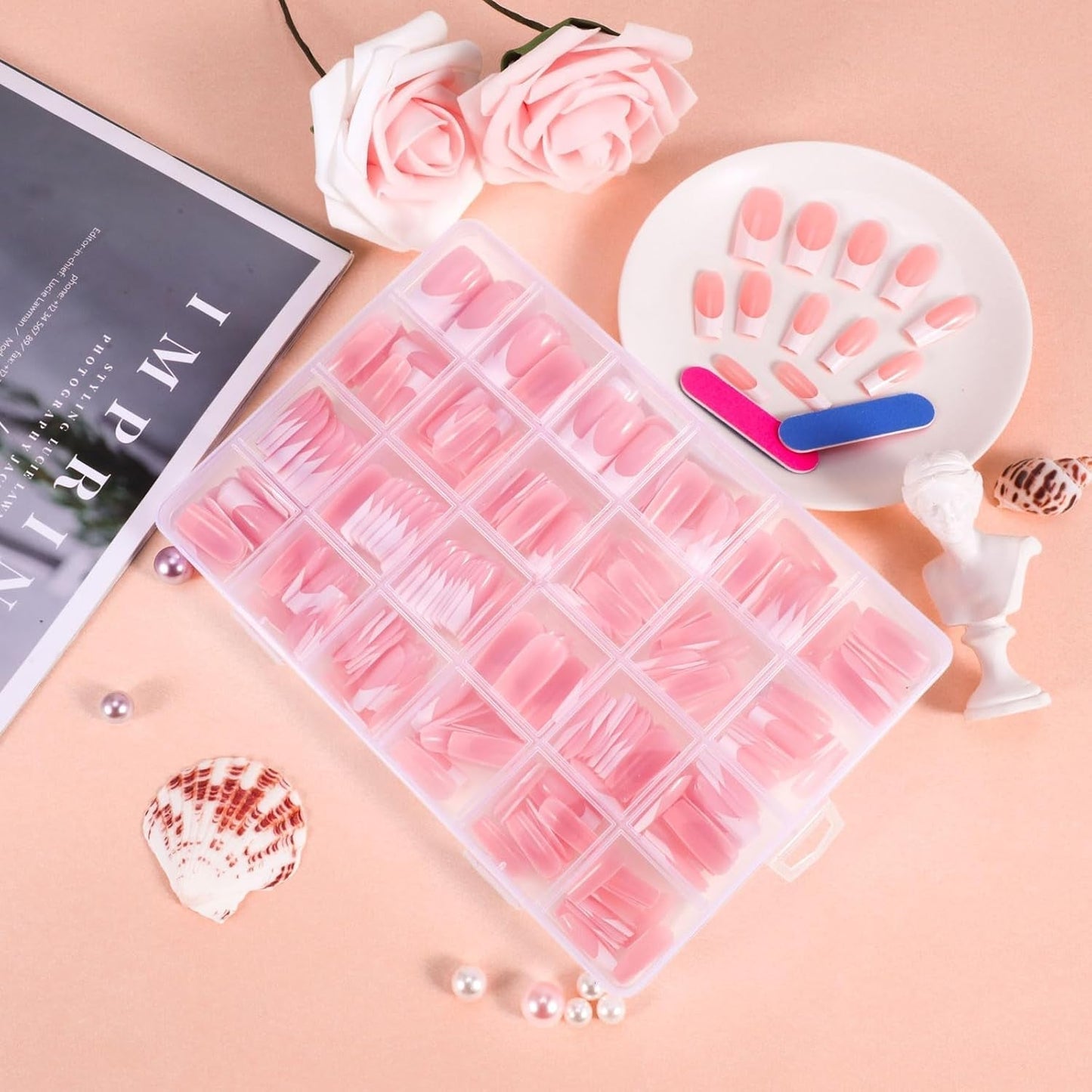 360 piezas de uñas artificiales, uñas francesas, uñas postizas rectangulares medianas, uñas postizas naturales, puntas de uñas postizas DIY con lima de uñas, uñas postizas para damas y mujeres
