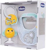 Chicco set regalo comida Dou Dou, set babero, trona de juguete con ventosa en forma de simpático pollo, con dos sonajeros de colores, fácil de coger a partir de 6 meses Juguetes Bebé Naty Shop