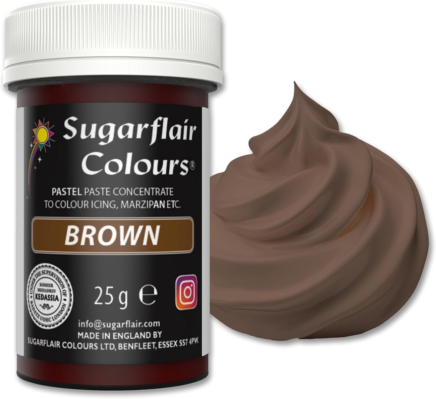Pasta colorante para alimentos marrón Sugarflair, colorante alimentario en colores pastel altamente concentrado para crema de mantequilla, fondant, glaseado real, decoraciones de pasteles y más. ¡Colorante alimentario vibrante! - 25 gramos