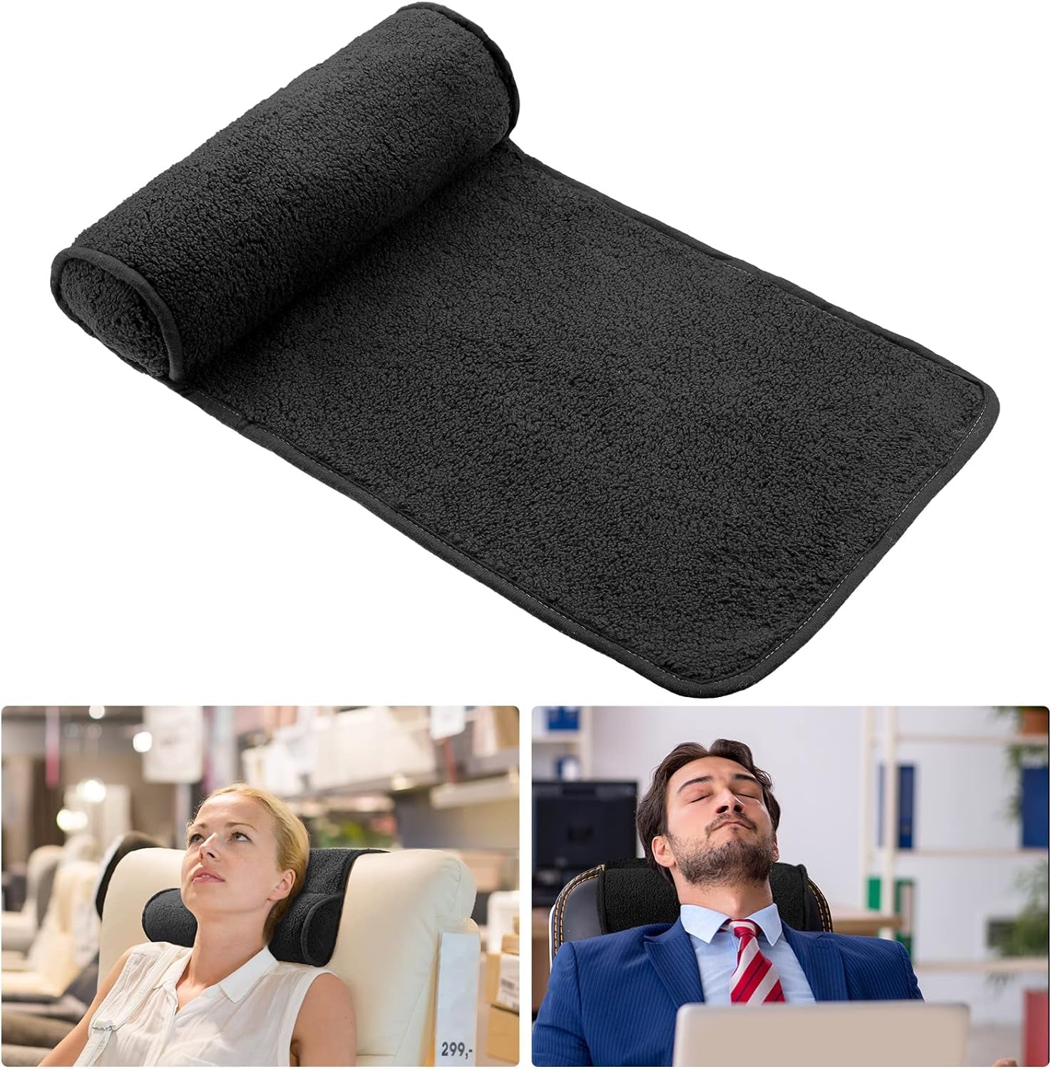 Chaise Lounge Almohada para el cuello, almohada para la cabeza, almohada ajustable de felpa, rollo para el cuello, forro polar antideslizante, almohada para el cuello, almohada para viajar a casa, chaise lounge, sofá, sillón (negro)