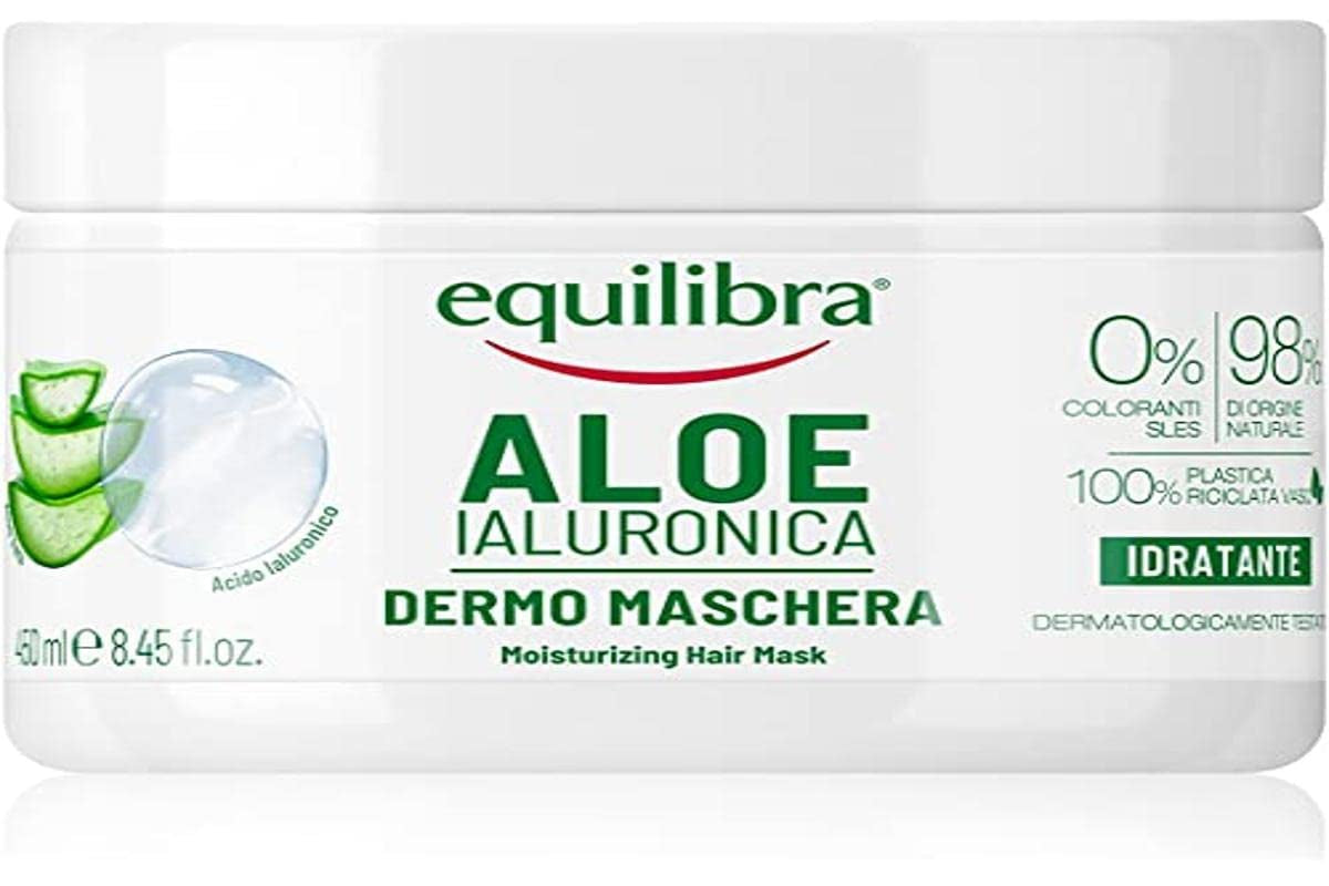 equilibra Hair, Aloe Hyaluron Mask, mascarilla capilar hidratante y desenredante con aloe vera (20%), ácido hialurónico, extracto de ortiga, 450 ml Naty Shop Hair Mask 450 Ml (1 pack)