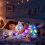 Gato de Peluche Musical LED, Juguete Que Canta con Luz, Madre Gata con 3 Gatitos en el Vientre, Canción de Cuna Animada, Juguete Relajante para Madres, Niños, Niñas, Arco Iris, 45 cm