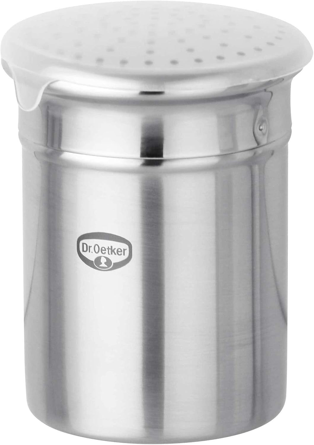 Dr. Oetker Azucarero Grueso, Azucarero de Acero Inoxidable de Alta Calidad para Quitar el Polvo Decorativo y Rápido, Gran Capacidad, Incluye Funda Protectora, (Color: Plata), Cantidad: 1 Pieza
