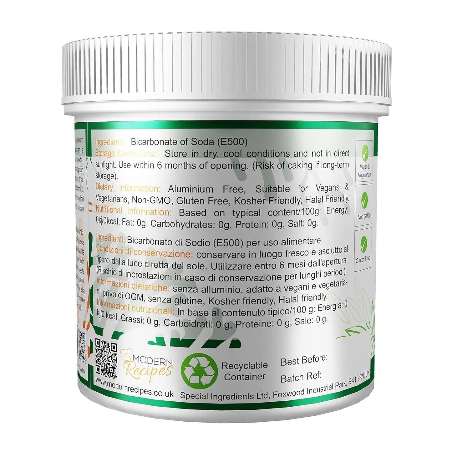 Ingredientes especiales Natriumbikarbonat - Polvo extrafino Premium Qualität, vegano, sin gluten, sin gluten - Recycelbarer Behälter Kitchen Naty Shop