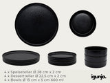 Juego de Platos y Tazones de Vajilla de Gres Negro [12 Piezas para 4 Personas] Juego de Vajilla Negra 100% Hecha a Mano con Esmalte Reactivo de Primera Calidad