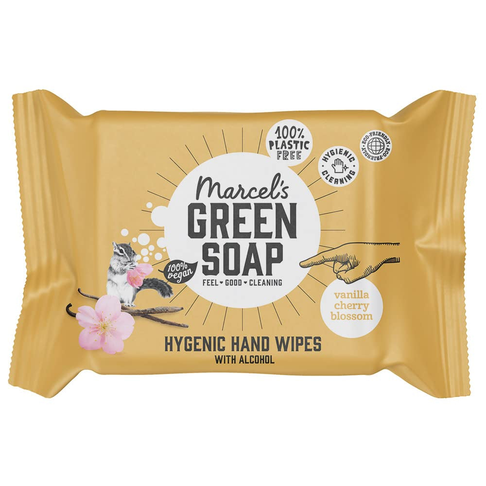 Toallitas húmedas para manos Marcel's Green Soap, paquete de 60, vainilla y flor de cerezo, a base de plantas, orgánicas