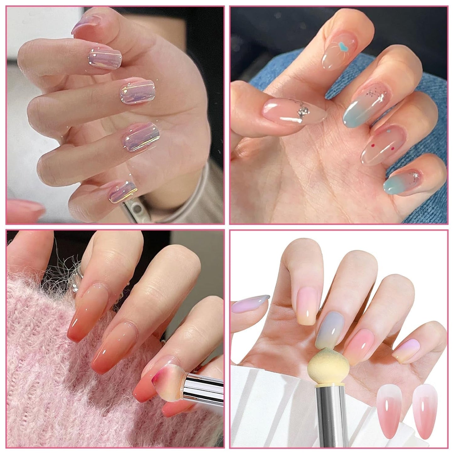 2 Stück Nail Art Rendering-Werkzeuge Doppelter Kopf, Aplicador De Pincel De Esponja Inkl 8 Ersatzköpfe, Nail Art Schwamm Und Tupfpinsel(Weiß, Rosa)