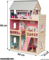 A405 Casa de Muñecas con Luz LED - Juego de 3 Pisos y Muebles - Casa de Juegos de Madera Incluye Accesorios: Cocina, Baño, Dormitorio - Regalo para Niñas de 3 años en adelante Casas de Muñecas Naty Shop
