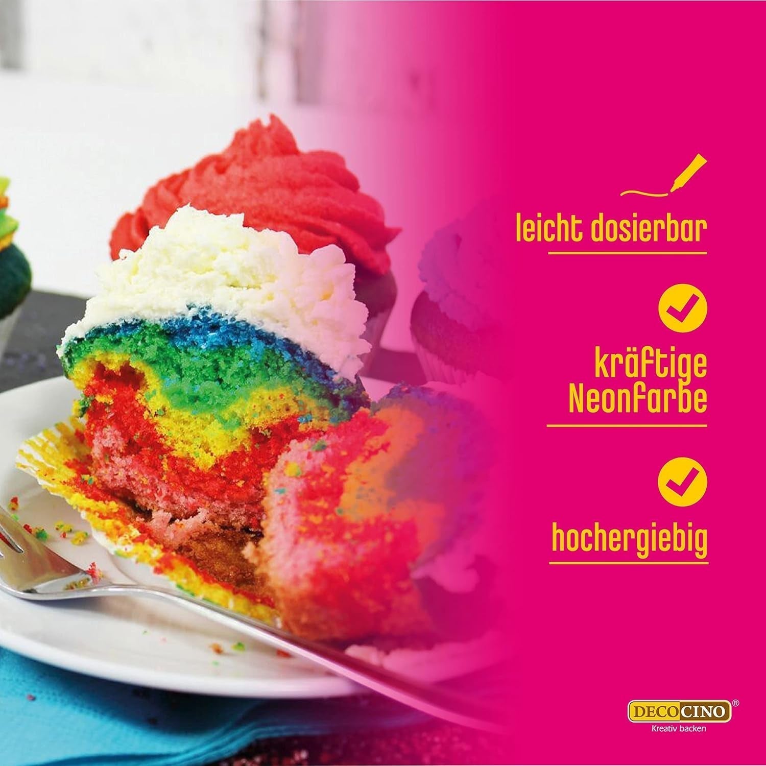 Decocino Neon Food Paste Red - Colorante alimentario en dosis altas - Para colorear tartas, muffins, cupcakes - Insípido