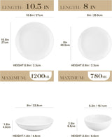 MALACASA Vajilla para 12 Personas, Vajilla Moderna de Porcelana Amelia de 48 Piezas, Servicio de Mesa con 12 Platos Llanos, Platos de Postre, Platos Suma y Cuencos de Cereal, Vajilla Moderna para 12 Personas - Blanco