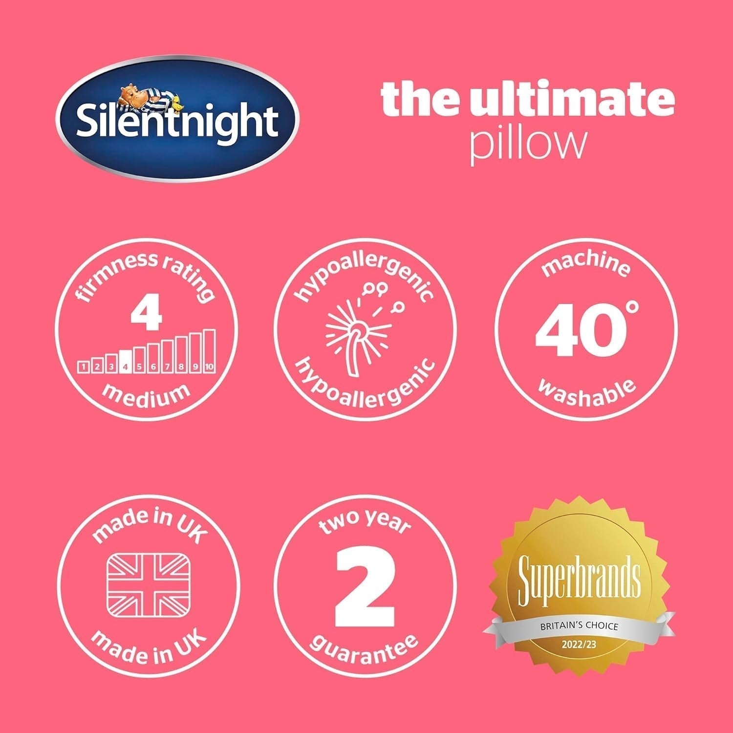 Silentnight Ultimate Pillow - Almohada de cama suave y de apoyo con funda acolchada de lujo Pinsonic Soft Touch, lavable a máquina e hipoalergénica para quienes duermen boca arriba y de lado, 1 almohada estándar Naty Shop