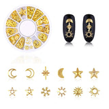 4 Cajas Nagel Art Strass, Decoraciones 3D Nagel Art, Mix Größe Nagel Perlen Glitter Strass Gold Metall Hohlniet Nagelkunst Stern Mond Sonne Nagel Zubehör Für DIY Nageldesign