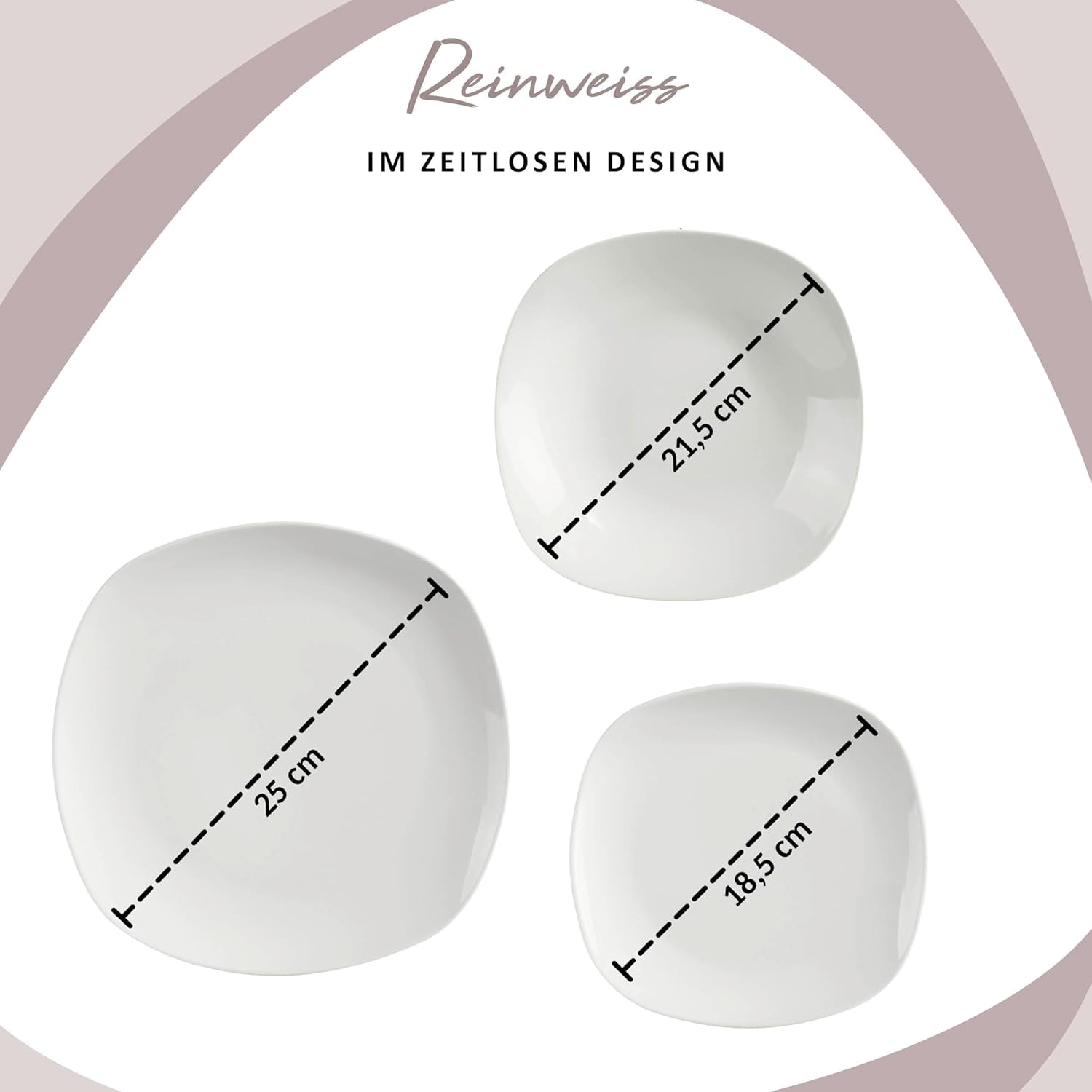 SANGER | Juego de vajilla Bilgola blanca, vajilla de porcelana de 24 piezas para 6, platos cuadrados, platos llanos | LA COLECCIÓN PREMIUM