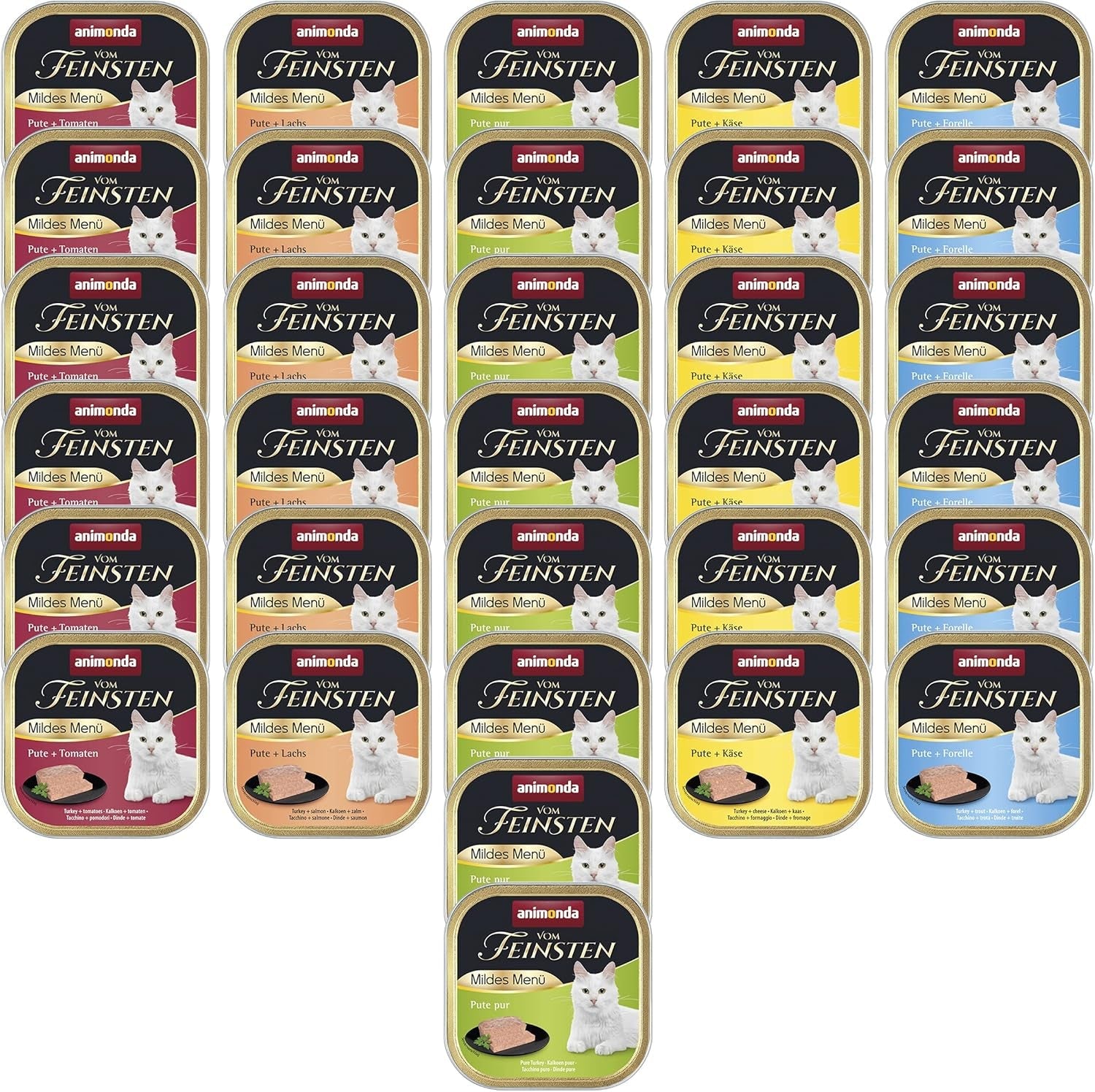 animonda vom Feinsten Mild Menu Mild Variety (32 x 100 g), comida húmeda para gatos sin cereales y sin azúcar, comida fácilmente digerible con carne de pavo