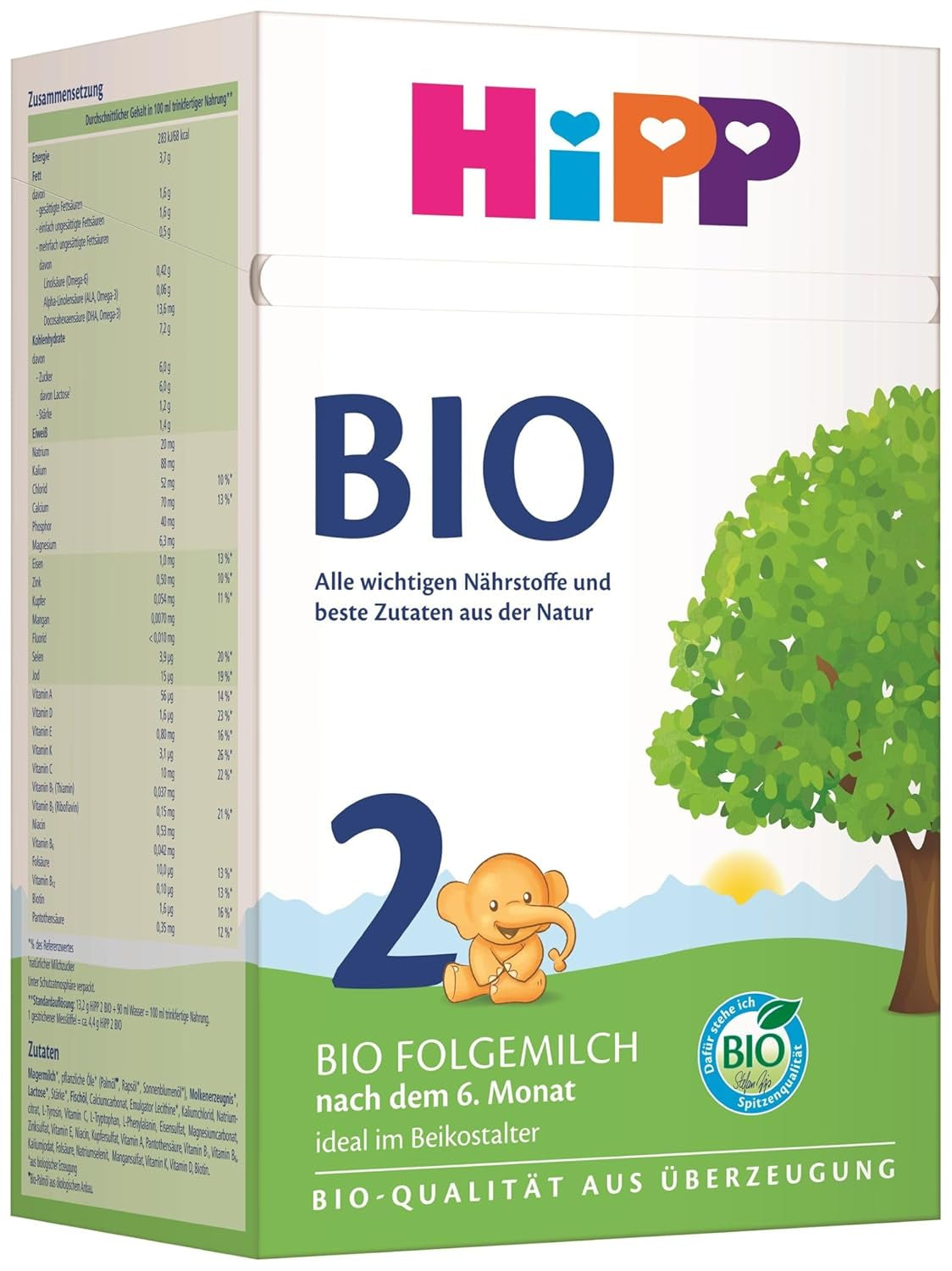HiPP 2 Leche de continuación ecológica (4 x 600g), después de los 6 meses, con Omega-3 (DHA, ALA), calcio y almidón ecológico de fácil preparación, de la mejor calidad ecológica