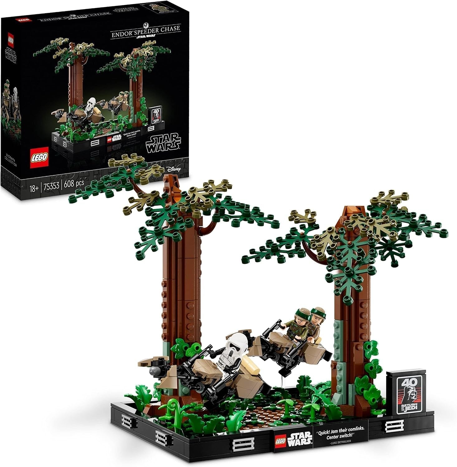 LEGO 75353 Star Wars Persecución en Endor - Set Diorama, El Retorno del Jedi con Luke Skywalker, la Princesa Leia y Scout Trooper y Speeder Bikes, Sets de Construcción del 40.º Aniversario Disponible solo en LEGO-Store