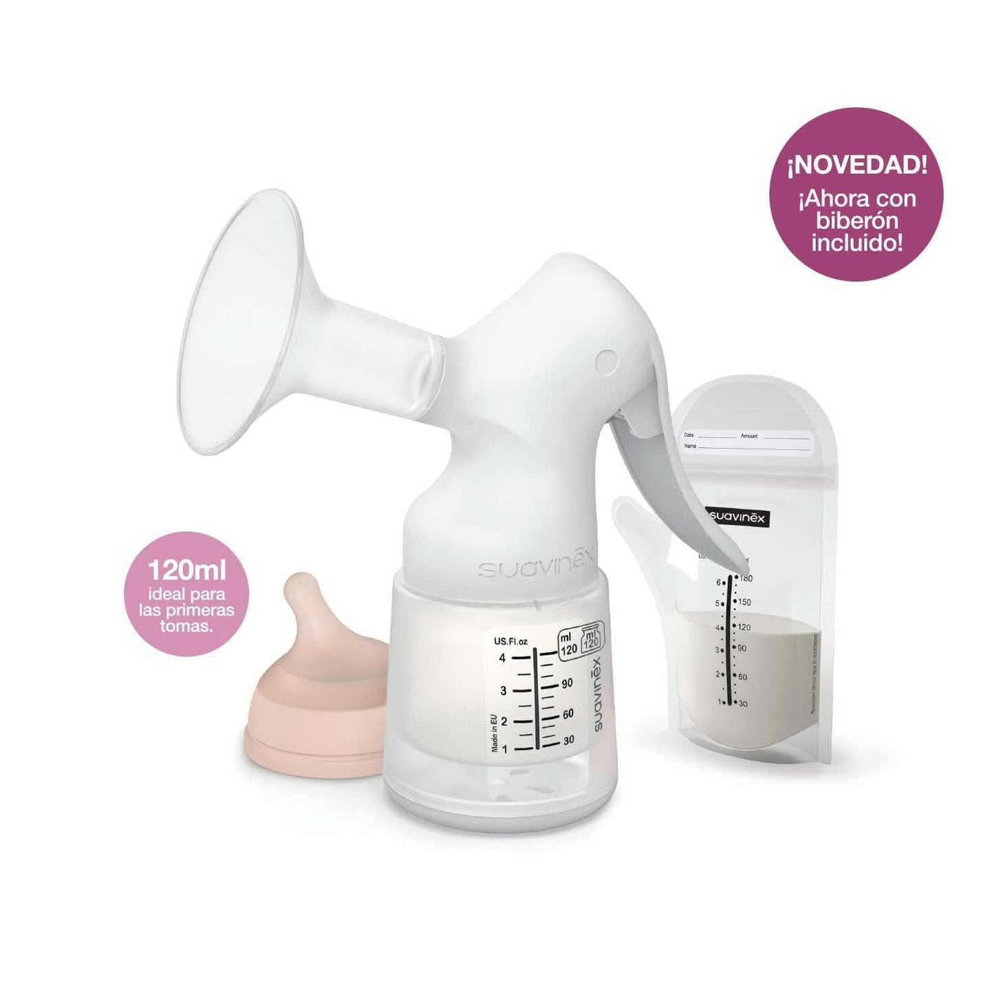 Suavinex, Sacaleches Materno, 120 ml, con flujo regulable Alimentación y Accesorios Lactancia Tienda Bebe Naty
