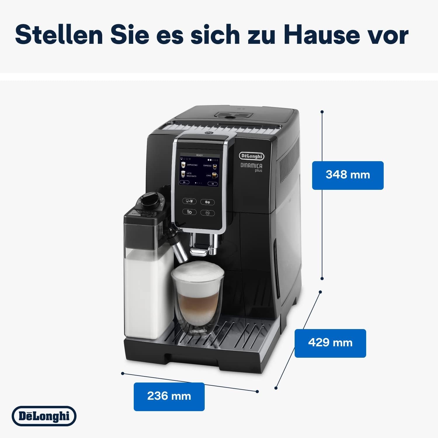 De'Longhi Dinamica Plus ECAM 370.70.B Cafetera espresso totalmente automática con sistema de leche LatteCrema, capuchino y espresso, pantalla táctil a color TFT de 3,5 pulgadas y control mediante aplicación, función café, negra