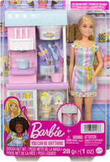 Barbie Serie You Can Be Anything, Heladería, 1 muñeca Barbie de pelo rubio, Máquina de helados, Barbie Play-Doh, Accesorios para hornear, Regalo para niños, Juguete a partir de 3 años, HCN46