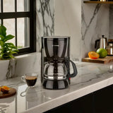 Cafetera de filtro grueso con jarra de cristal KA 12.17 | 0,6 litros para 4 tazas de café | 600 vatios | Negro - Acero inoxidable