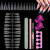Juego de 120 formas de uñas dobles, plantillas de extensión de uñas con cepillo rosa de doble punta, clip para puntas de uñas, separador de dedos de esponja y lima de uñas para uñas de poligel