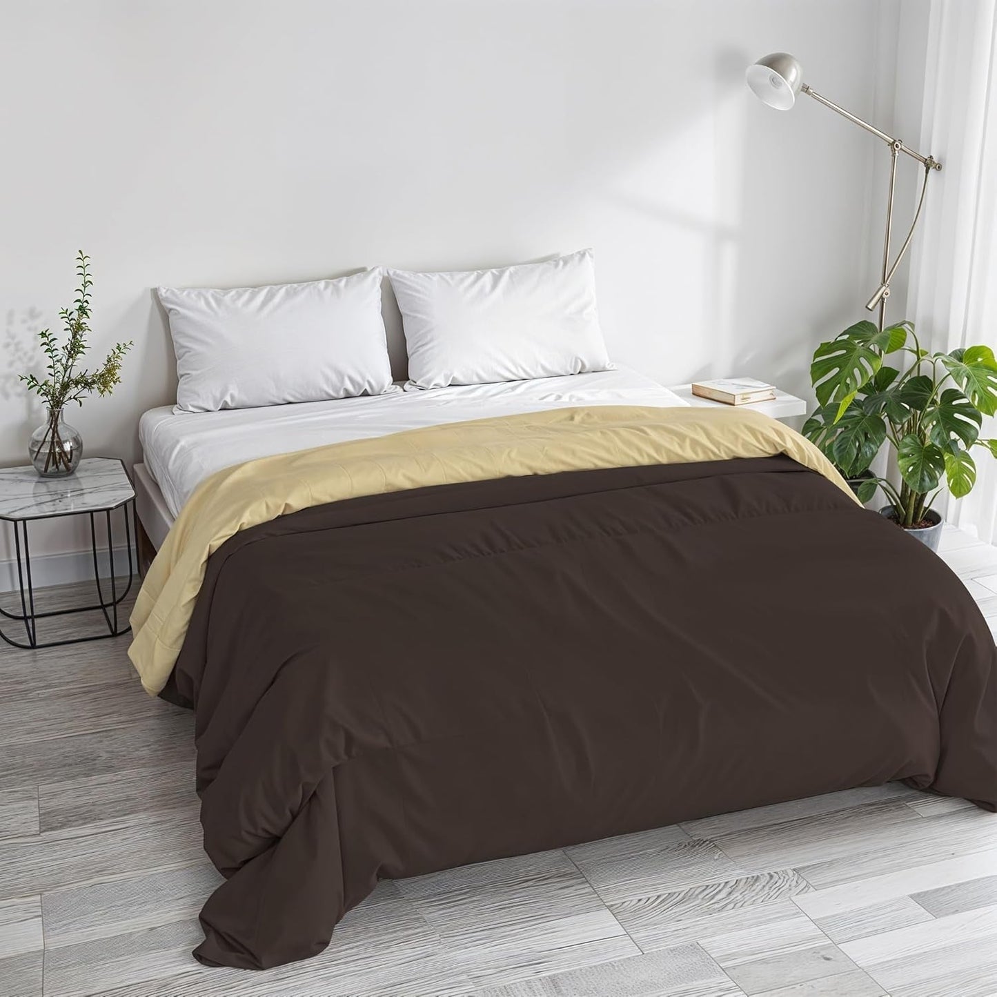 Edredón básico de invierno, liso y forrado, verde oscuro/crema, 200X245Cm Naty Shop edredones y edredones Marrón/crema 250X245Cm