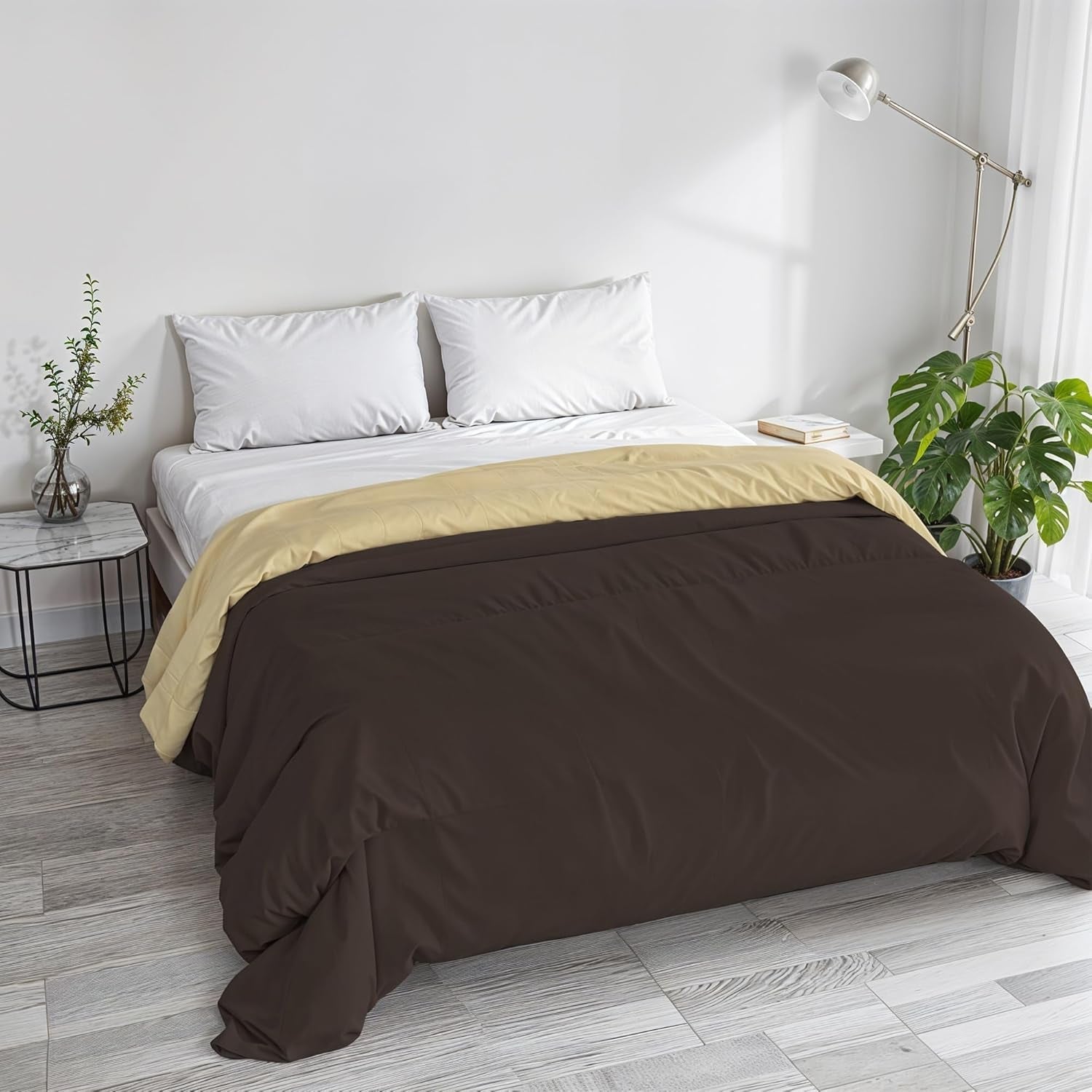 Edredón básico de invierno, liso y forrado, verde oscuro/crema, 200X245Cm Naty Shop edredones y edredones Marrón/crema 250X245Cm