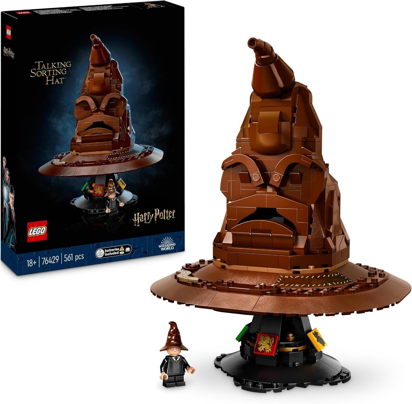 LEGO Harry Potter Sombrero parlante Modelo Hogwarts para adultos Película Regalo para mujeres Hombres Mamá Papá 31 combinaciones aleatorias de sonidos Te clasifica en tu casa de Hogwarts 76429 Juegos de construcción Besuche den LEGO-Store Single