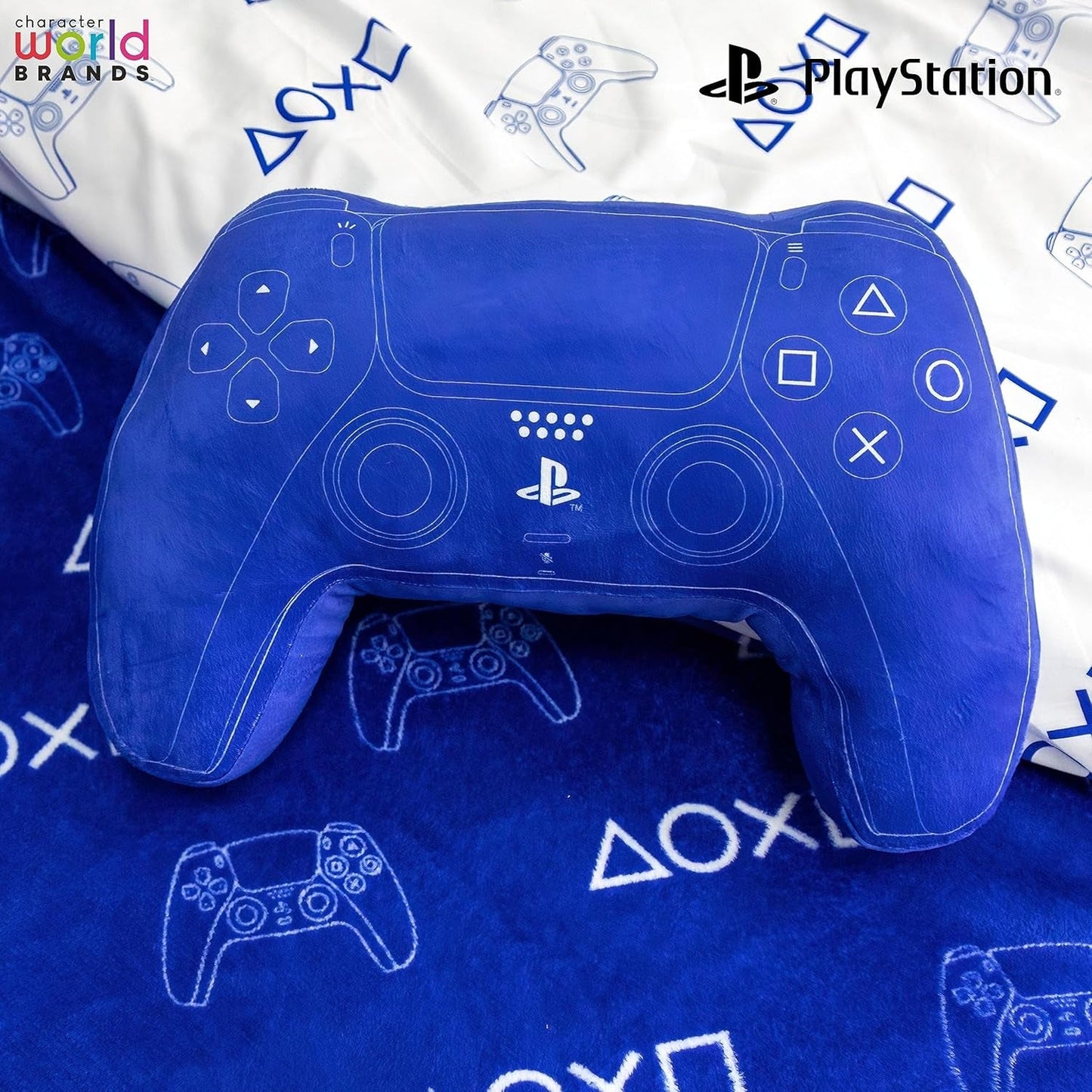 Character World: almohada con forma de controlador de Playstation con licencia oficial, diseño de auricular, almohada de felpa rellena | Perfecto para decoración de dormitorio o juego, almohadas estándar azules de Naty Shop.