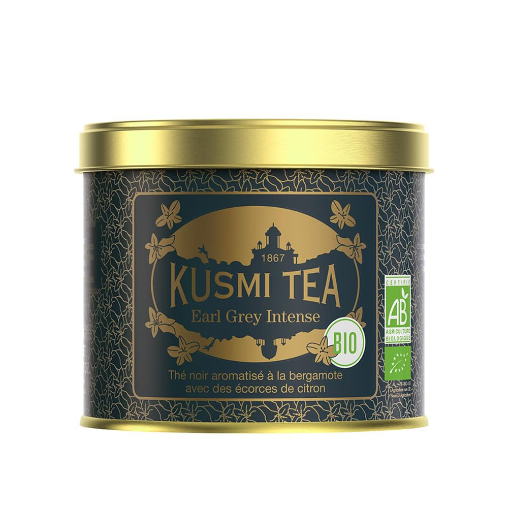 Té Kusmi - Earl Grey Intense - Té negro Earl Grey orgánico con bergamota fuerte y limón picante - Té a granel - Caja de metal de 100 g - Cantidad para unas 50 tazas
