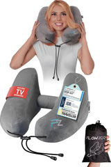 FLOWZOOM AIR Almohada Inflable para el Cuello con Capucha - Almohada para el Cuello de Avión - Almohada de Viaje - Almohada para el Cuello de Viaje de Hinchable Rápido - Almohada para Avión - Almohada de Viaje - Almohada para el Cuello Adulto (Gris) Naty Shop Almohadas Ortopédicas Cervicales 3) Gris - Talla M