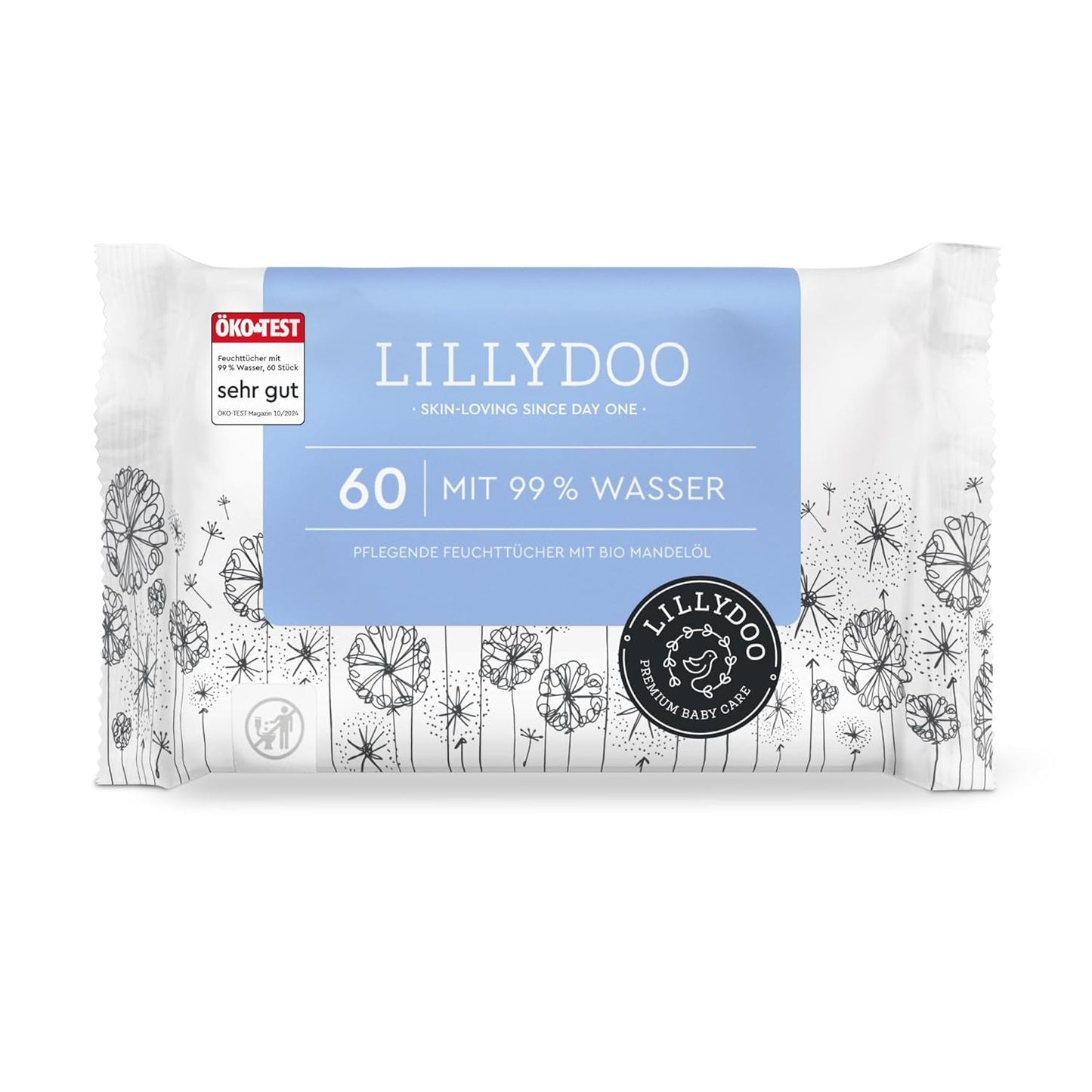 LILLYDOO Toallitas húmedas verdes, 600 unidades (10 x 60), toallitas 100 % libres de plástico, resistentes a desgarros, sin fragancia, suave y natural, limpieza suave para pieles sensibles, dermatológicamente probadas