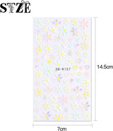 JMEOWIO 3D Nagelsticker Frühling Blumen 5 Blatt Nagelaufkleber 5D Stereoskopisch Selbstklebend Bunte Blüte Nail Art Sticker Decoración Nageldesign Zubehör