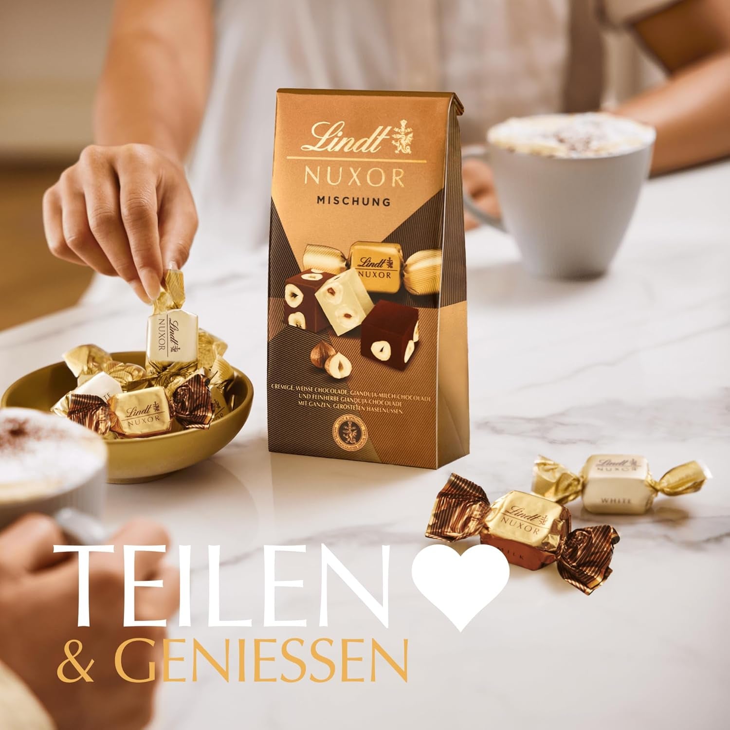 Chocolate Lindt | Mezcla para bolso NUXOR | 103g | Cubitos de Chocolate Cremoso Gianduja en Tres Surtidos con Avellanas Enteras Tostadas | regalo de chocolate