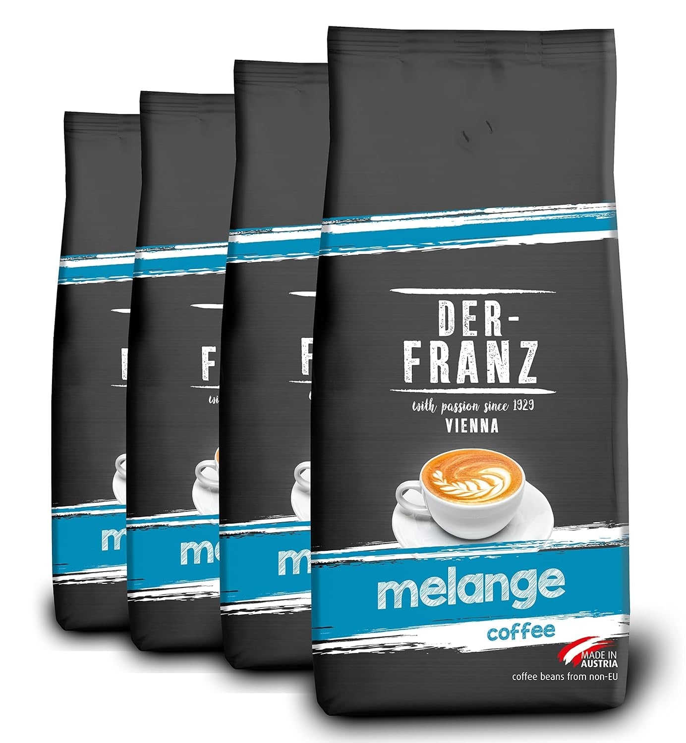 Café Der-Franz Melange, concentración 3/5, 100% Arábica, granos de café enteros, 4 x 1000 g