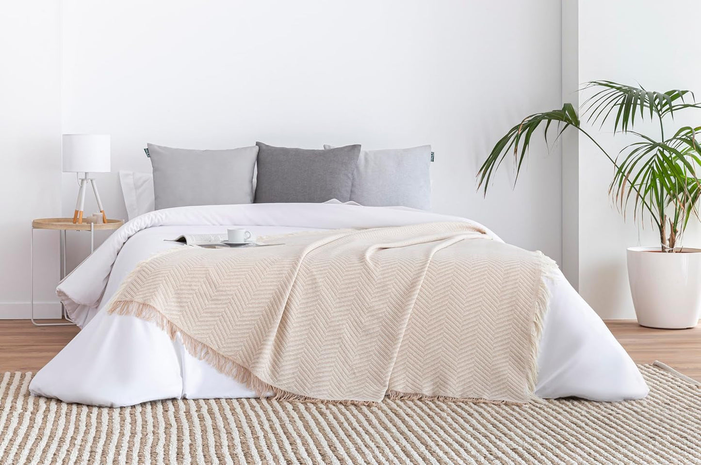 Todocama Colcha Multifuncional, colcha, colcha, funda de sofá, jarapas, estampado de espiga (230 X 260 Cm, beige arena). Camas y Mantas Besuche den Todocama-Store