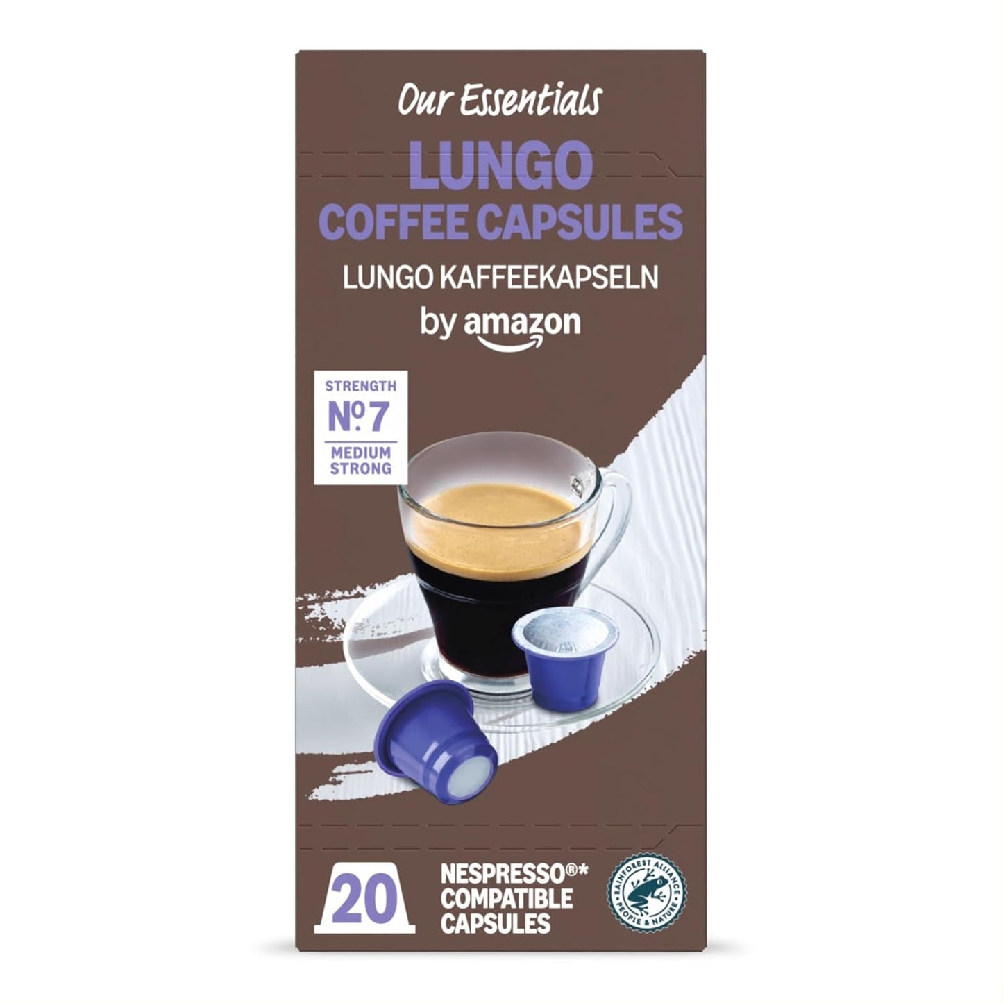 de Amazon Lungo Kaffee-Kunststoffkapseln, compatible con Nespresso, 20 unidades, paquete con 1 – certificado Rainforest Alliance