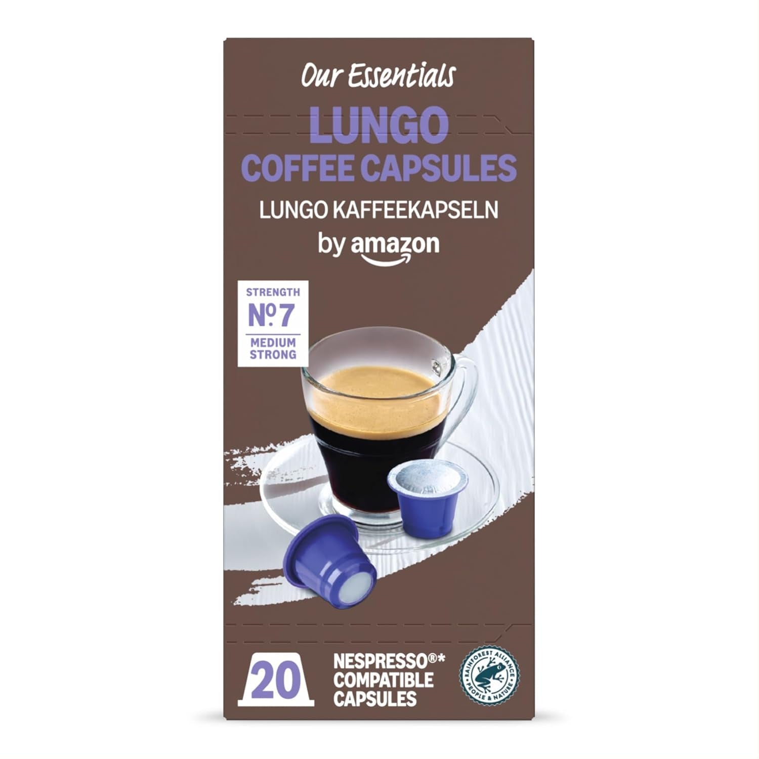 de Amazon Lungo Kaffee-Kunststoffkapseln, compatible con Nespresso, 20 unidades, paquete con 1 – certificado Rainforest Alliance
