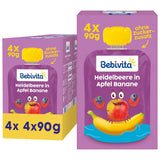 Bolsitas exprimibles de arándanos, manzana y plátano: 16 (4 paquetes, 4 x 90 g cada uno), sin azúcar añadido, sin gluten, ideales para llevar y snacks para llevar