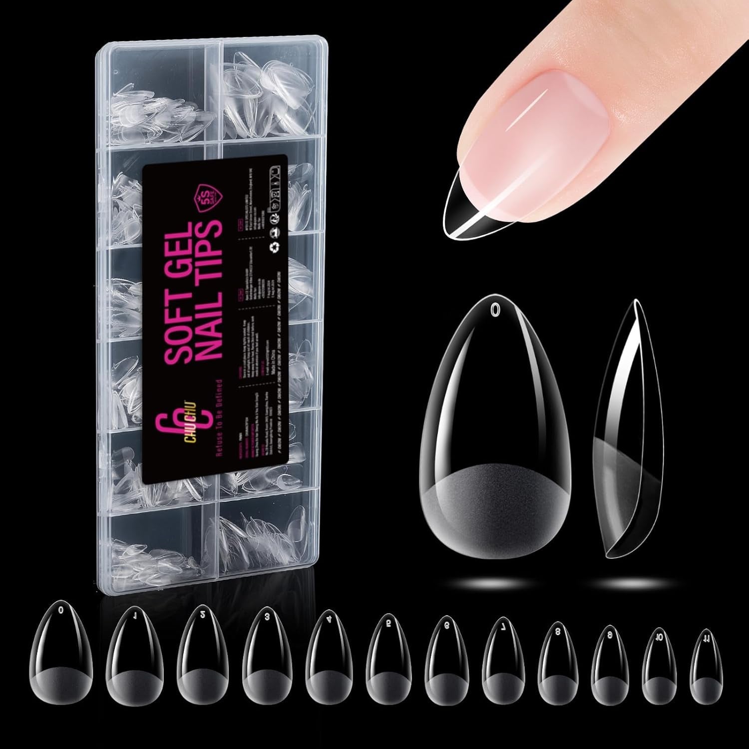 504 Uds. Tipos de uñas de gel medianas tipo bailarina: puntas de uñas de gel PMMA uñas postizas extensiones de uñas uñas artificiales 12 tamaños