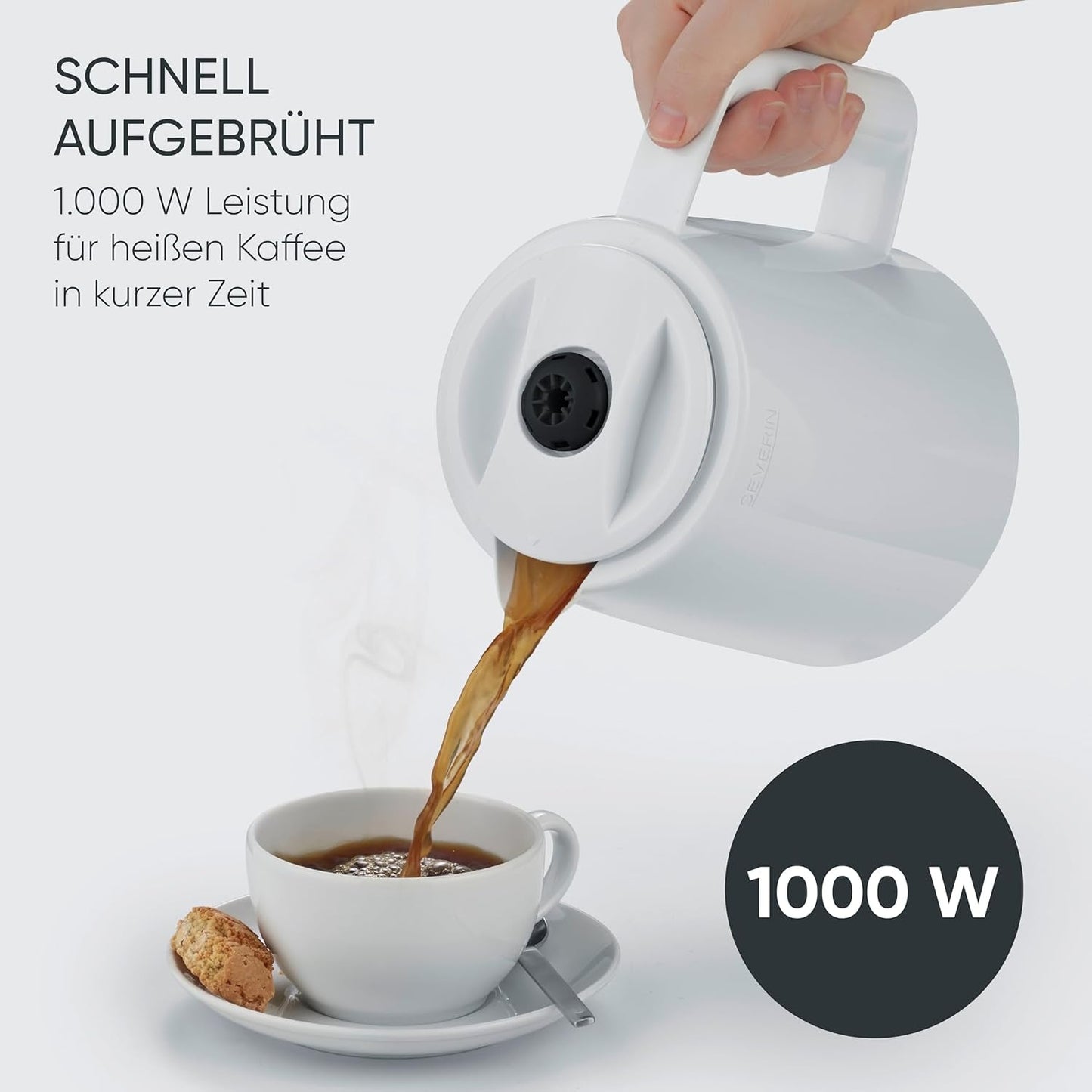 Cafetera espresso Severin con filtro y 2 jarras térmicas, cafetera espresso con tapa, vertido sin goteo, mantenimiento prolongado de la temperatura, apagado automático, 1000 W, aprox. 1 litro, blanco, KA 9309