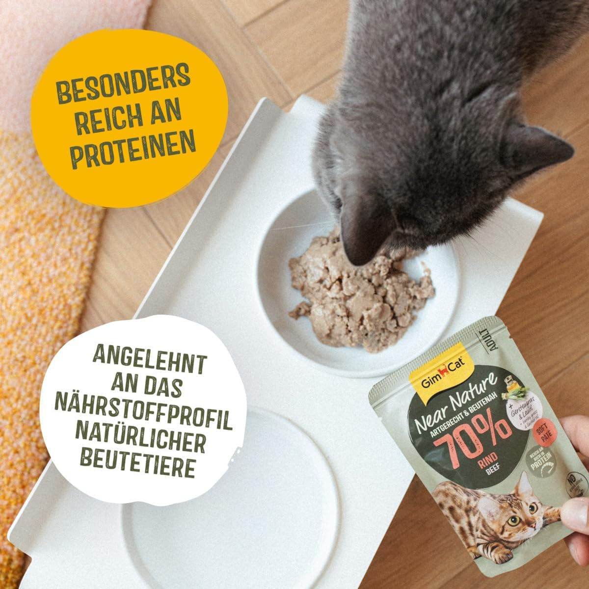 GimCat Near Nature Trial Mix 12 Pack - Alimento húmedo sin cereales para gatos a partir de 7 meses con una receta apropiada para su especie y presa específica - 12 sobres (12 x 85 g)