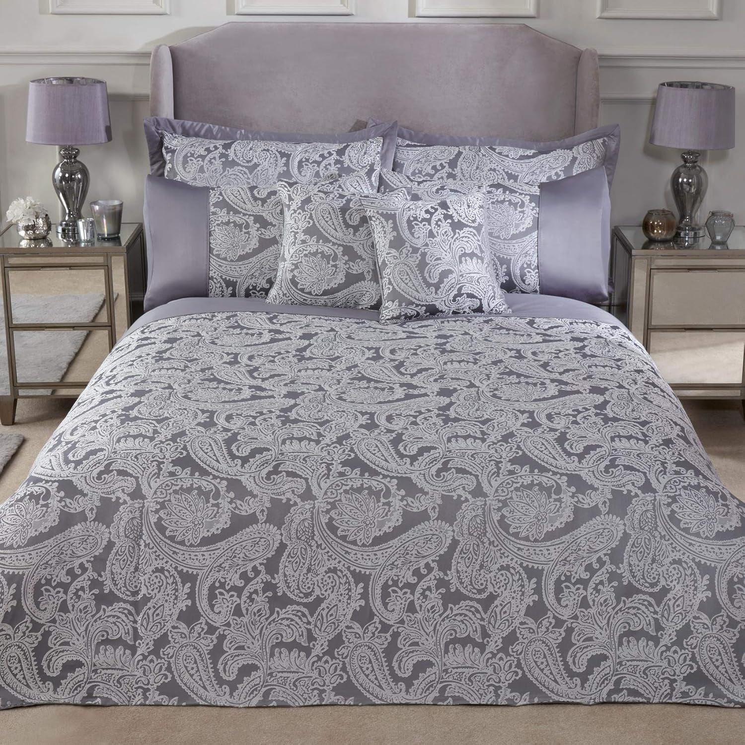 Edredón Duquesa para cama king size, 100% poliéster, color crema Camas y Edredones Emma Barclay plata Super King