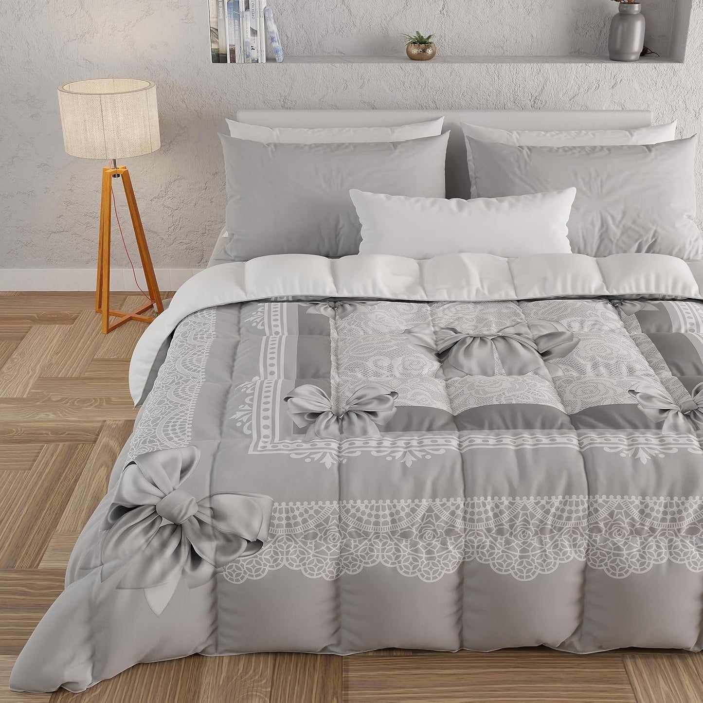 PETTI Artigiani Italiani - Edredón de invierno, Edredón de invierno, Edredón sencillo, Doble cara, Monocolor e impresión digital, 100% microfibra antialérgica, Made in Italy Edredones y edredones Naty Shop Cinta gris 160 X 190 Cm