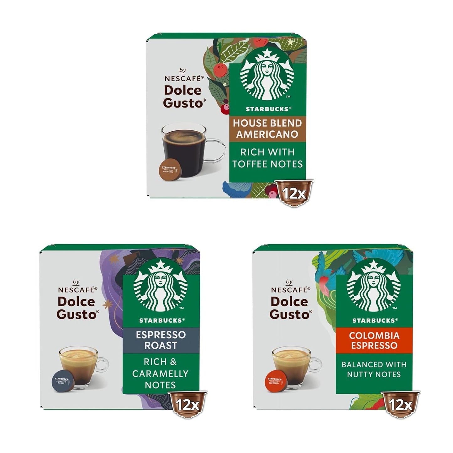 STARBUCKS Probierset, Espresso-Varianten de Nescafé Dolce Gusto Kaffeekapseln 6 x 12 (72 Kapseln) - Exklusiv bei Amazon