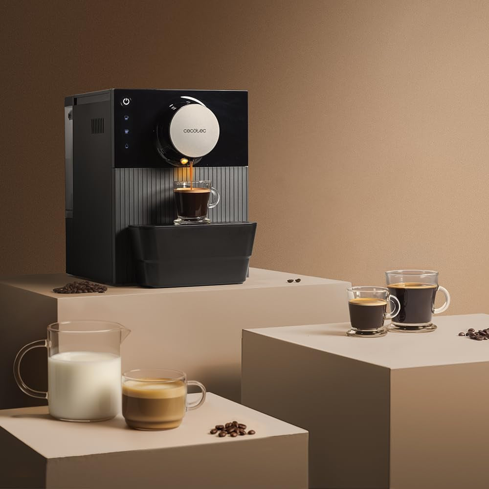 Cecotec Cafetera espresso compacta Cremmaet Cube, 1350 W, sistema de prensado 10 g, sistema de preinfusión, 19 bar, sistema thermoblock, 5 niveles de molienda, panel de control táctil